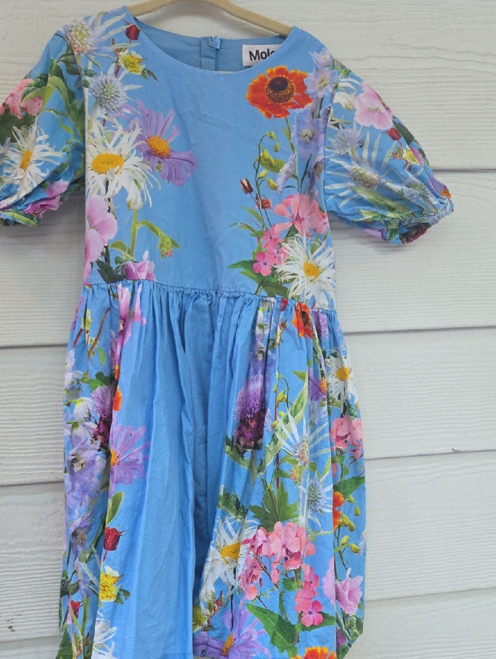 Molo Blue Floral Puff-Sleeve Cotton Dress